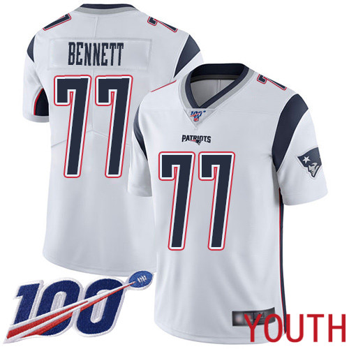 New England Patriots Football #77 100th Season Limited White Youth Michael Bennett Road NFL Jersey->youth nfl jersey->Youth Jersey
